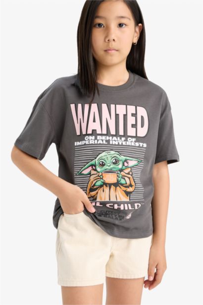 Star Wars-Mandalorian Relax Fit Bisiklet Yaka Kısa Kollu Tişört Kız Çocuk