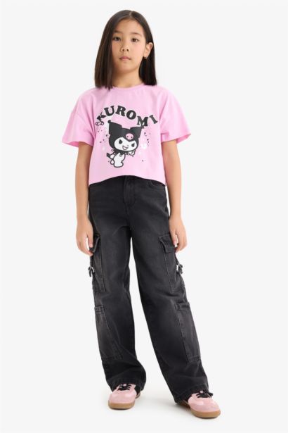 Kuromi Bisiklet Yaka Kısa Kollu Tişört Kız Çocuk