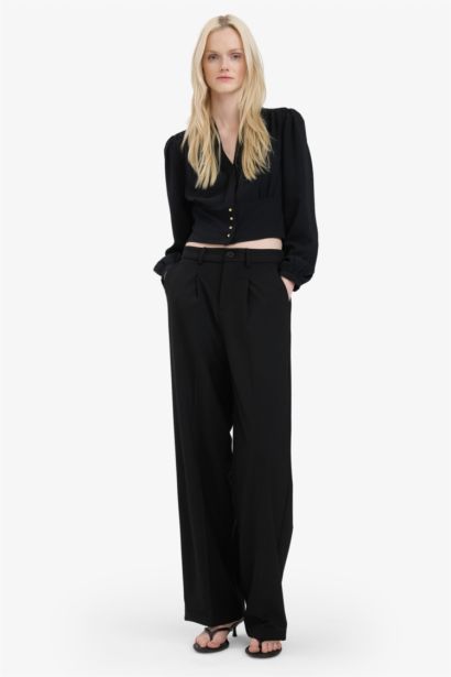 Slim Fit V-Neck Long Sleeve Blouse