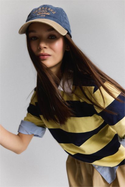 Loose Fit Polo Neck Striped T-Shirt