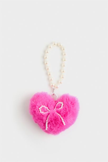 Woman Plush Pink Heart Charm Keychain