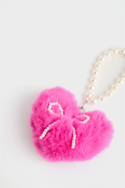 Woman Plush Pink Heart Charm Keychain