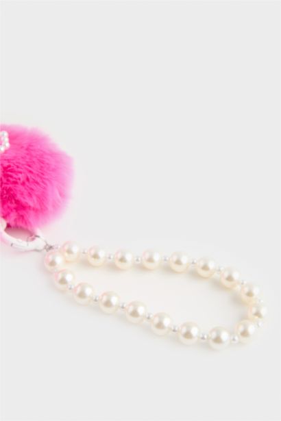 Woman Plush Pink Heart Charm Keychain