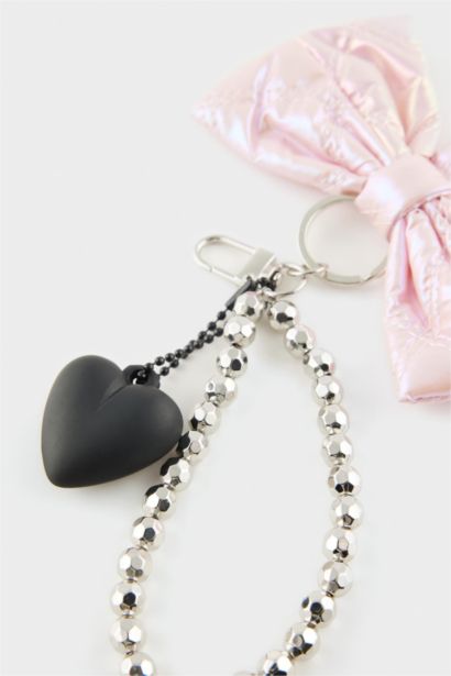 Woman Plush Leopard Heart Charm Keychain