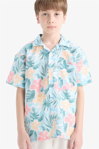 Chemise à manches courtes en coton et à motifs pour garçon