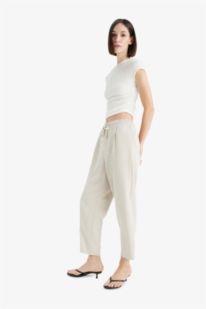 Carrot Fit High Waist Straight Leg Trousers