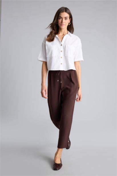 Carrot Fit Regular Hem Crepe Trousers