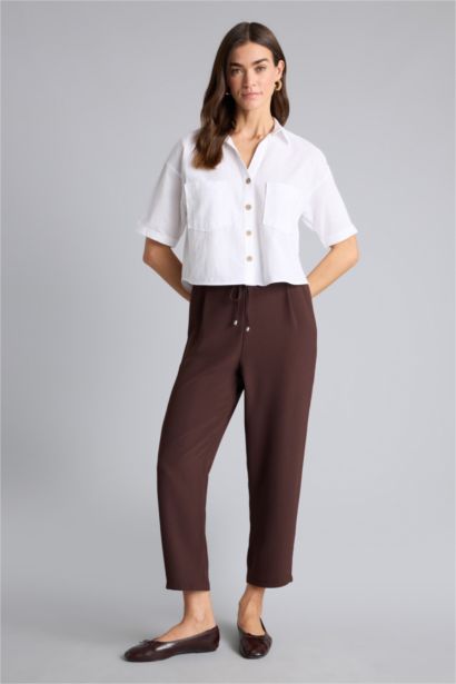 Carrot Fit Regular Hem Crepe Trousers