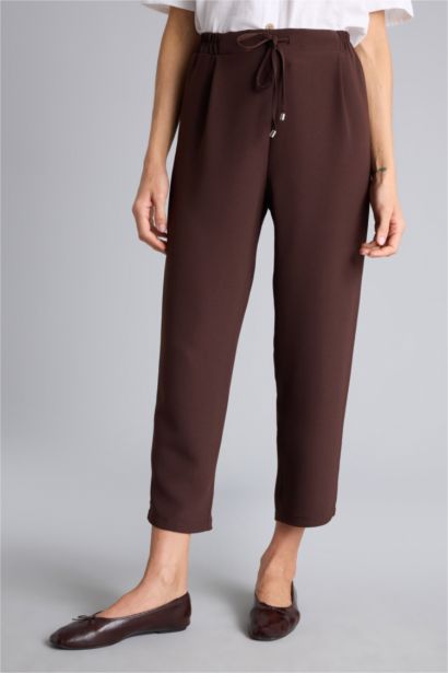 Carrot Fit Regular Hem Crepe Trousers