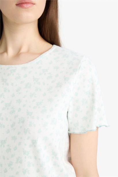 Pijama Takımı Ribana Kısa Kollu Üst Beli Lastikli Uzun Alt