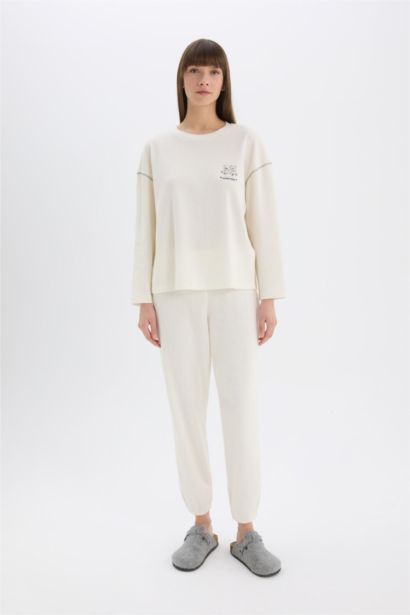 Pijama Takımı Velur Uzun Kollu Üst Beli Lastikli Uzun Alt