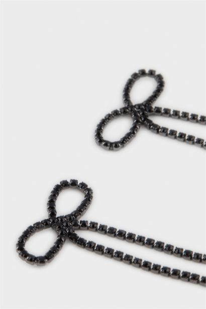 Kadın 2'li Kurdele Siyah Silver Küpe