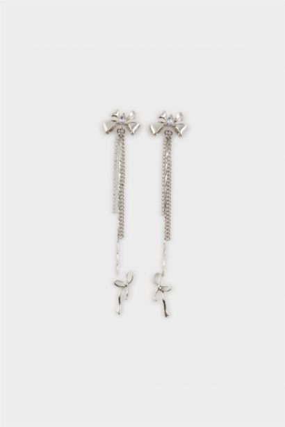 Woman 2 Piece Dangling Silver Earrings