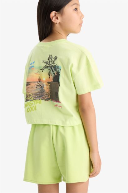 Girl Crew Neck Printed Short Sleeve T-Shirt