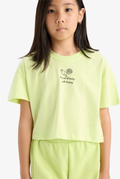 Girl Crew Neck Printed Short Sleeve T-Shirt