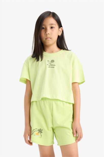 Girl Crew Neck Printed Short Sleeve T-Shirt