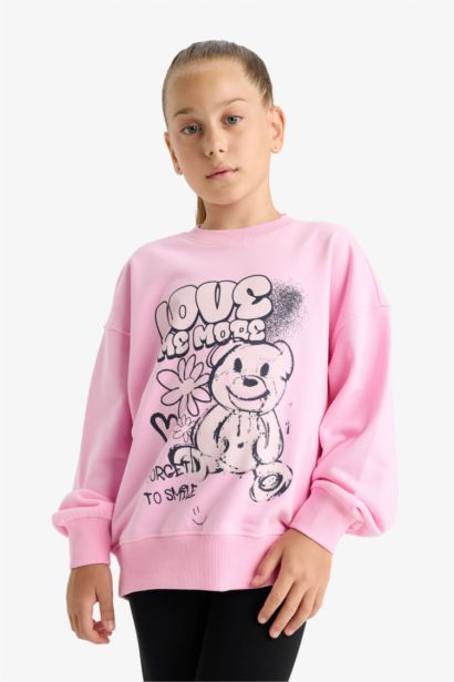 Girl Oversize Fit Crew Neck Printed Sweatshirt