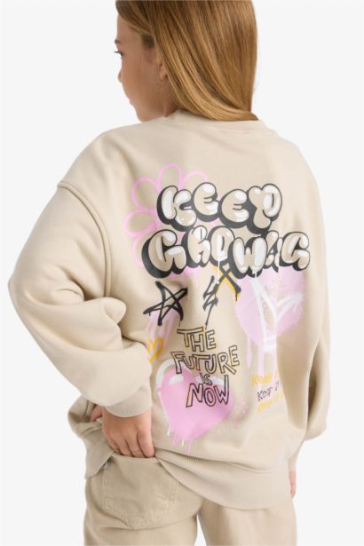Girl Oversize Fit Crew Neck Printed Sweatshirt