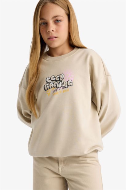 Girl Oversize Fit Crew Neck Printed Sweatshirt