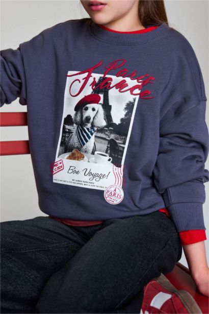 Girl Relax Fit Crew Neck Printed Sweatshirt