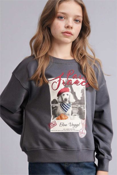 Girl Relax Fit Crew Neck Printed Sweatshirt