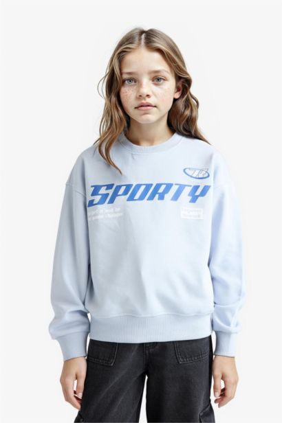 Girl Relax Fit Crew Neck Printed Sweatshirt