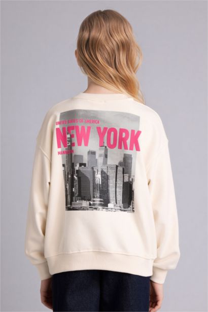 Girl Relax Fit Crew Neck Printed Sweatshirt