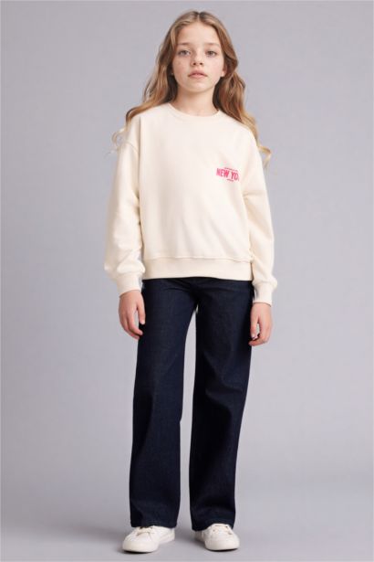 Girl Relax Fit Crew Neck Printed Sweatshirt