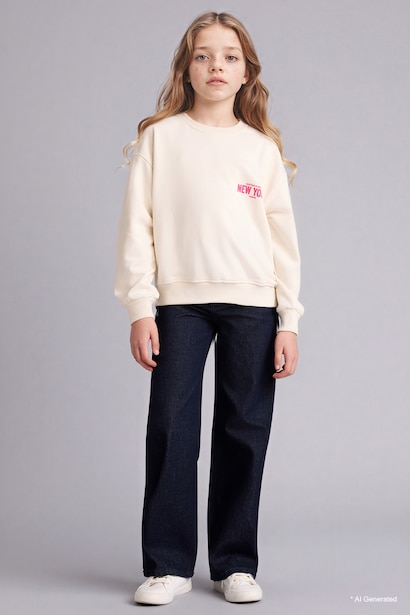Girl Relax Fit Crew Neck Printed Sweatshirt