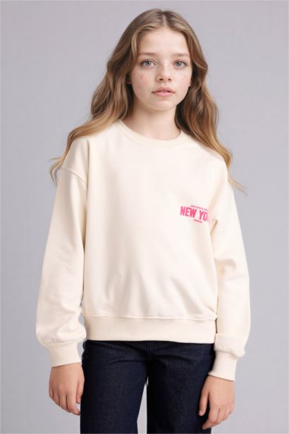 Girl Relax Fit Crew Neck Printed Sweatshirt