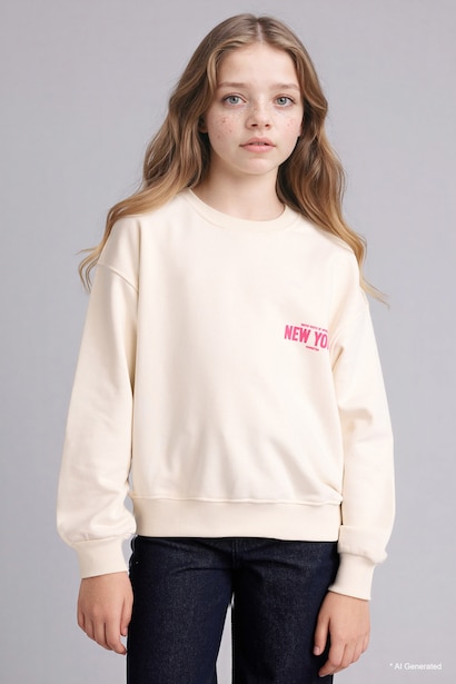 Girl Relax Fit Crew Neck Printed Sweatshirt