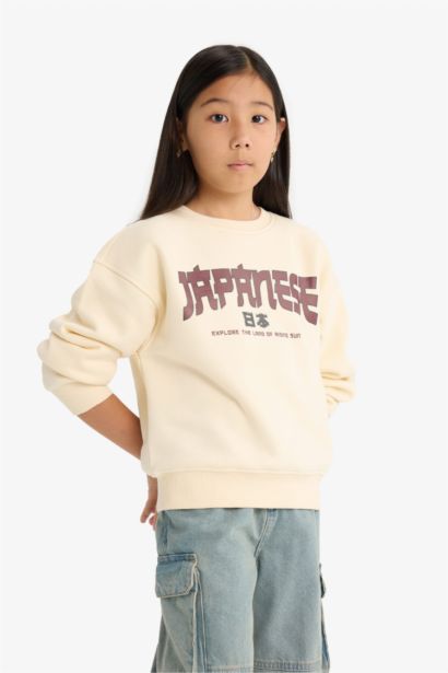 Girl Relax Fit Crew Neck Printed Sweatshirt