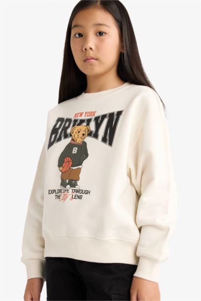 Girl Relax Fit Crew Neck Printed Soft Lining Sweatshirt