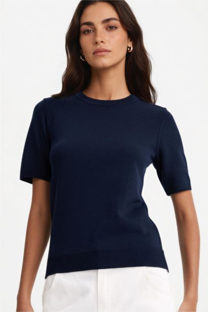 Regular Fit Crew Neck Short Sleeve Knit Pullover