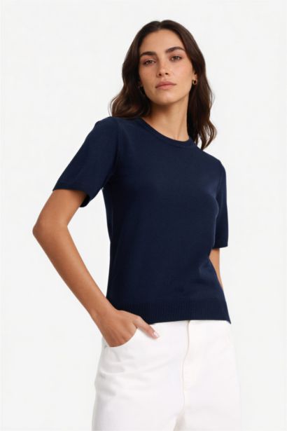 Regular Fit Crew Neck Short Sleeve Knit Pullover