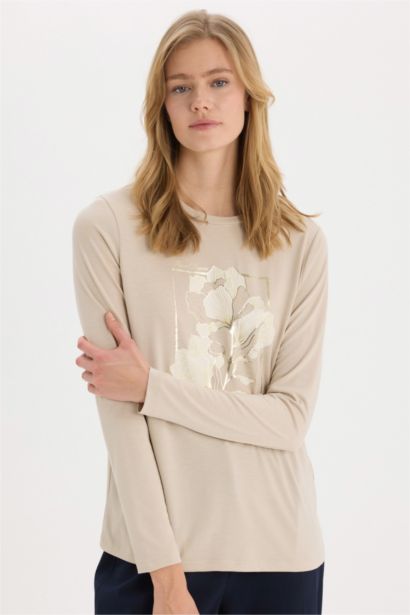 Regular Fit Crew Neck Printed Long Sleeve T-Shirt