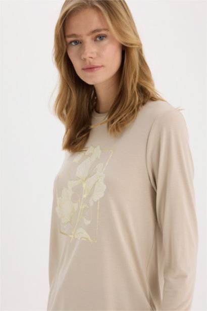 Regular Fit Crew Neck Printed Long Sleeve T-Shirt