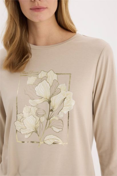 Regular Fit Crew Neck Printed Long Sleeve T-Shirt