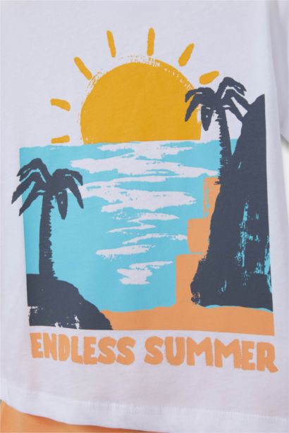 طقم اولادي شورت وتيشيرت قصة عادية بطبعة نخيل - قطعتين