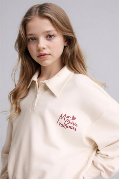 Girl Relax Fit Polo Neck Printed Sweatshirt