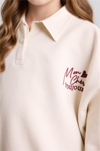 Girl Relax Fit Polo Neck Printed Sweatshirt