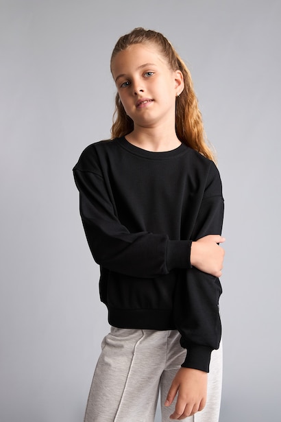 Girl Cotton Relax Fit Crew Neck Sweatshirt