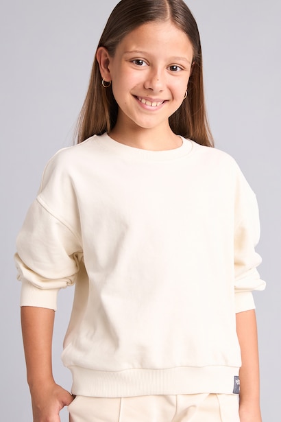 Girl Relax Fit Crew Neck Ecru Sweatshirt