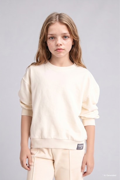 Girl Relaxed Fit Ecru Crew Neck Sweatshirt