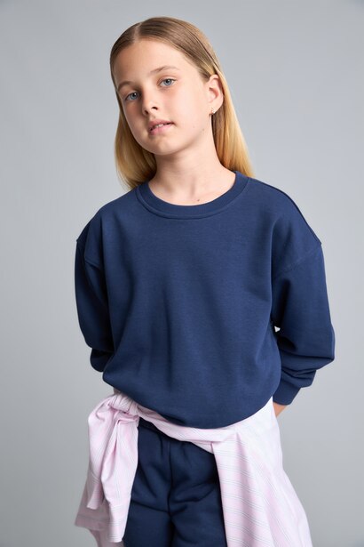 Girl Relaxed Fit Navy Crew Neck Sweatshirt