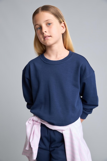 Girl Relaxed Fit Navy Crew Neck Sweatshirt