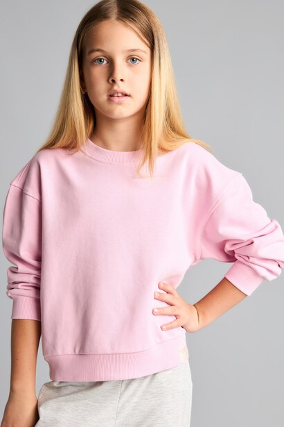 Girl Relax Fit Crew Neck Basic Sweatshirt