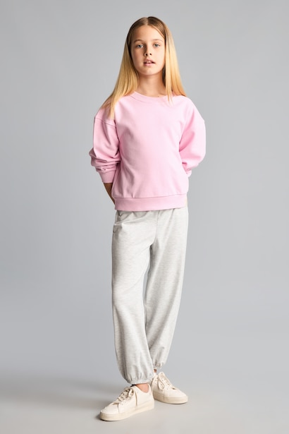 Girl Relax Fit Crew Neck Basic Sweatshirt