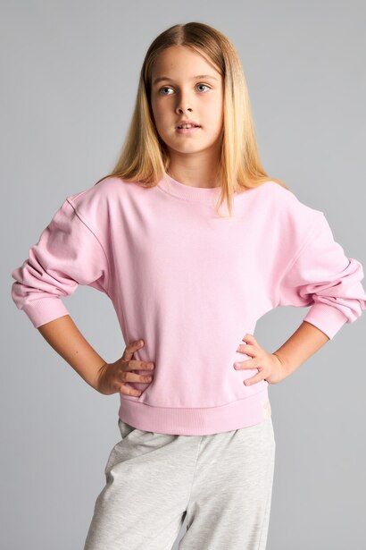 Girl Relax Fit Crew Neck Basic Sweatshirt