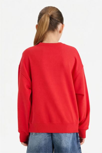 Girl Relax Fit Crew Neck Slogan Printed Sweatshirt